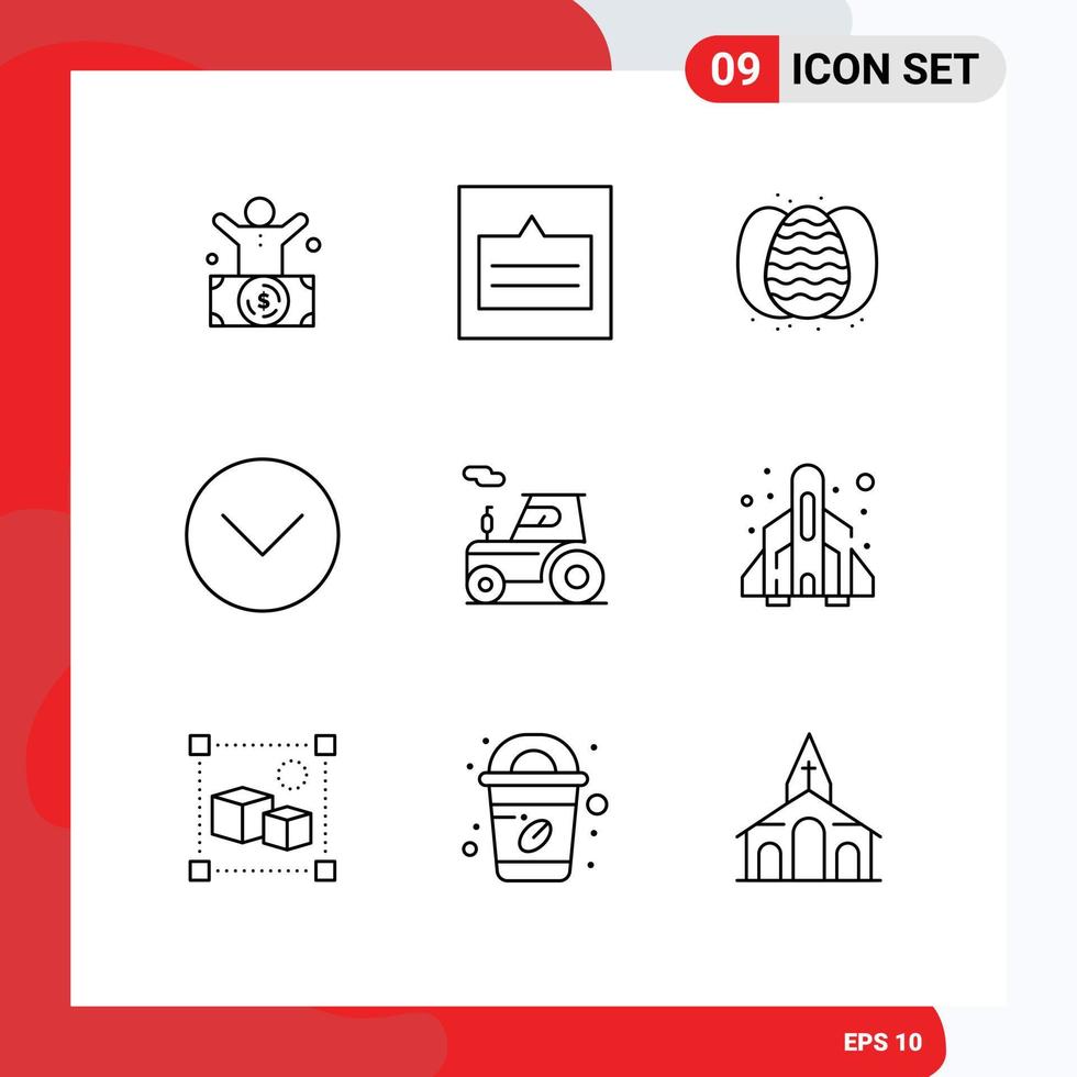 Pictogram Set of 9 Simple Outlines of multimedia media popup down robbit Editable Vector Design Elements