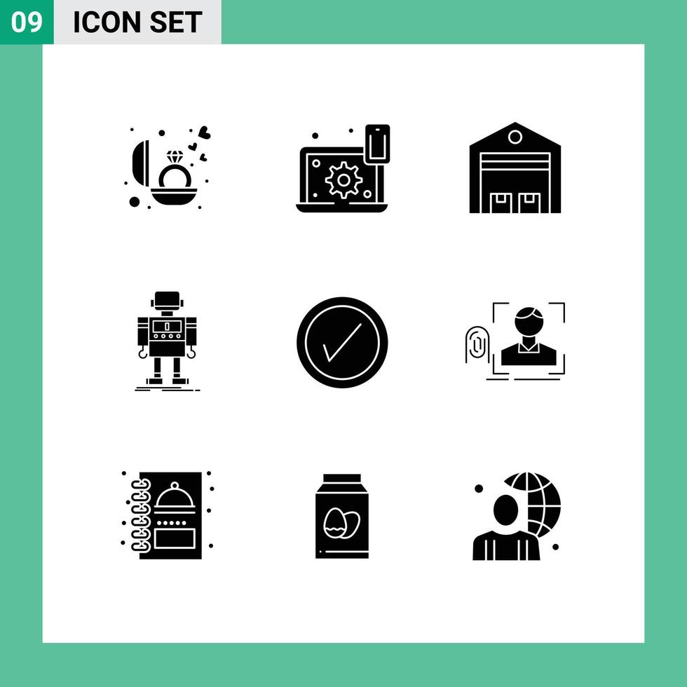 User Interface Pack of 9 Basic Solid Glyphs of robotic machine cogwheel autonomous store Editable Vector Design Elements