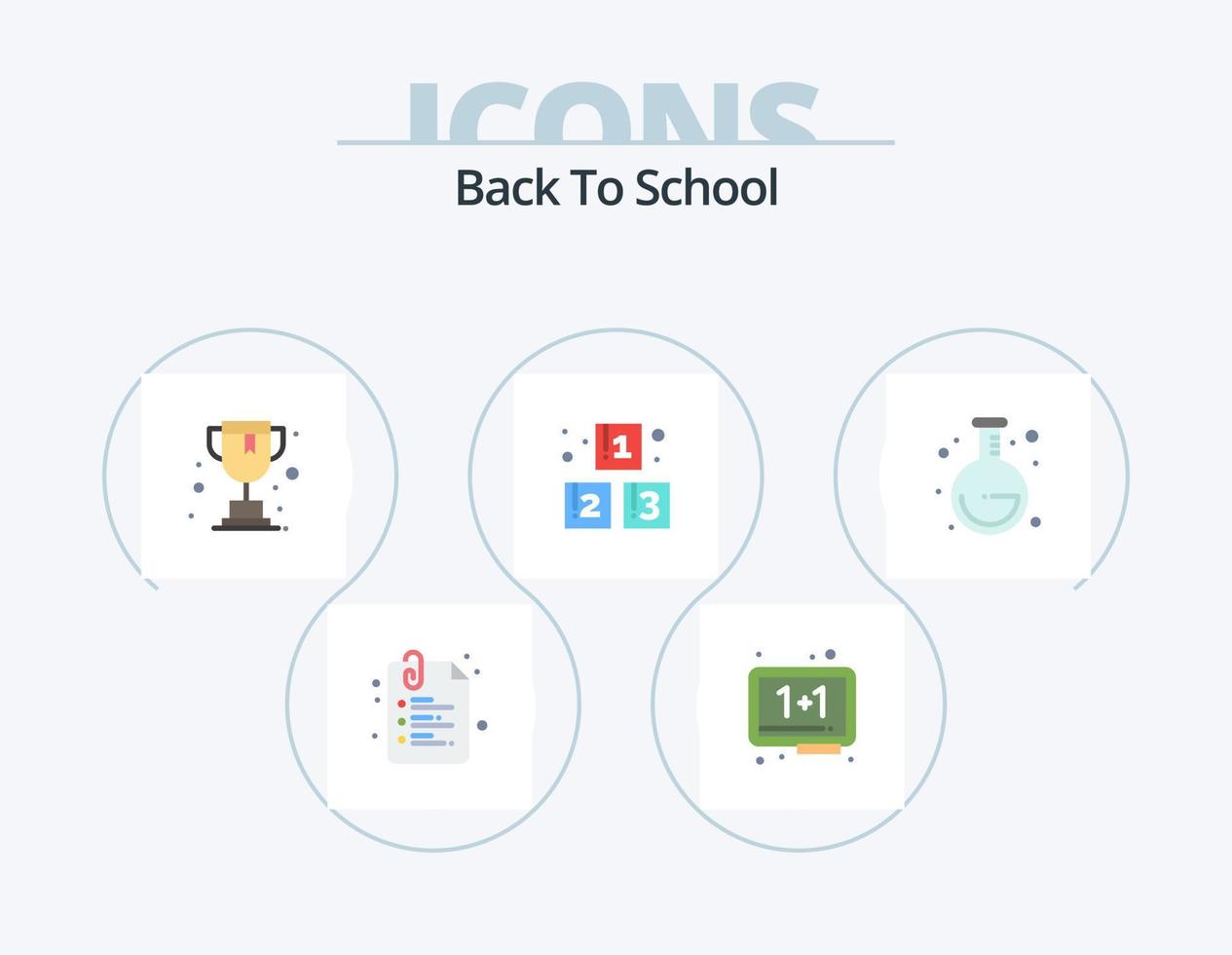 volver a la escuela flat icon pack 5 diseño de iconos. laboratorio. escuela. pizarron. preescolar. a B C vector