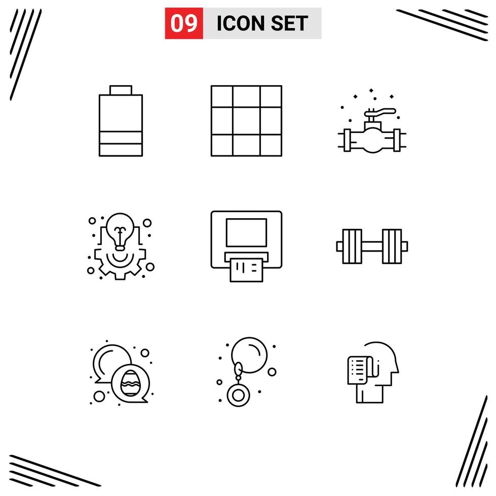 Set of 9 Commercial Outlines pack for dumbbell card system atm light Editable Vector Design Elements