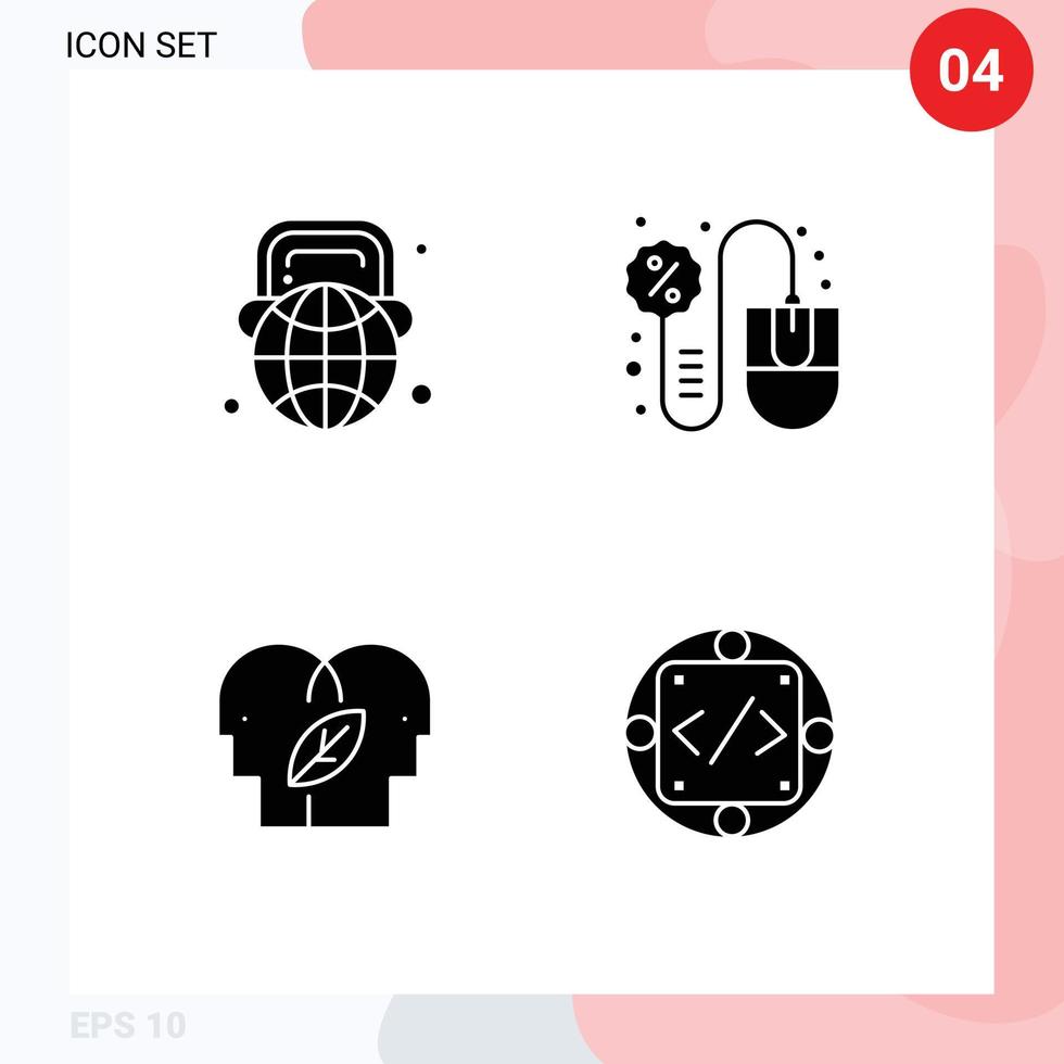 4 Universal Solid Glyph Signs Symbols of education sales world computer eco mind Editable Vector Design Elements