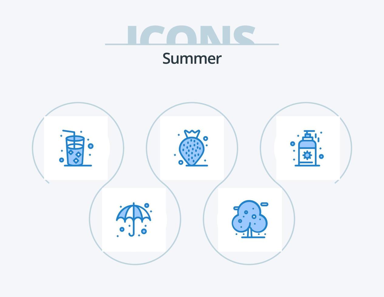 paquete de iconos azul de verano 5 diseño de iconos. . bloqueador solar. playa. playa. fresa vector