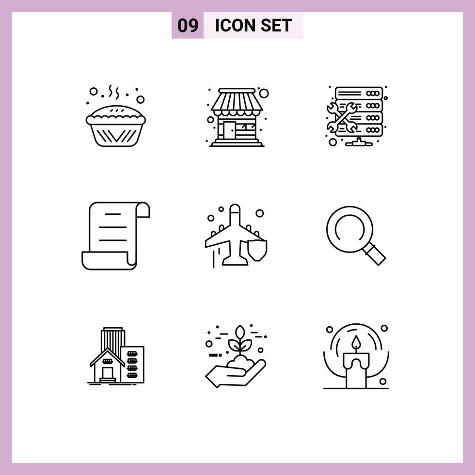 Modern Set of 9 Outlines and symbols such as insurance script market log setting Editable Vector Design Elements