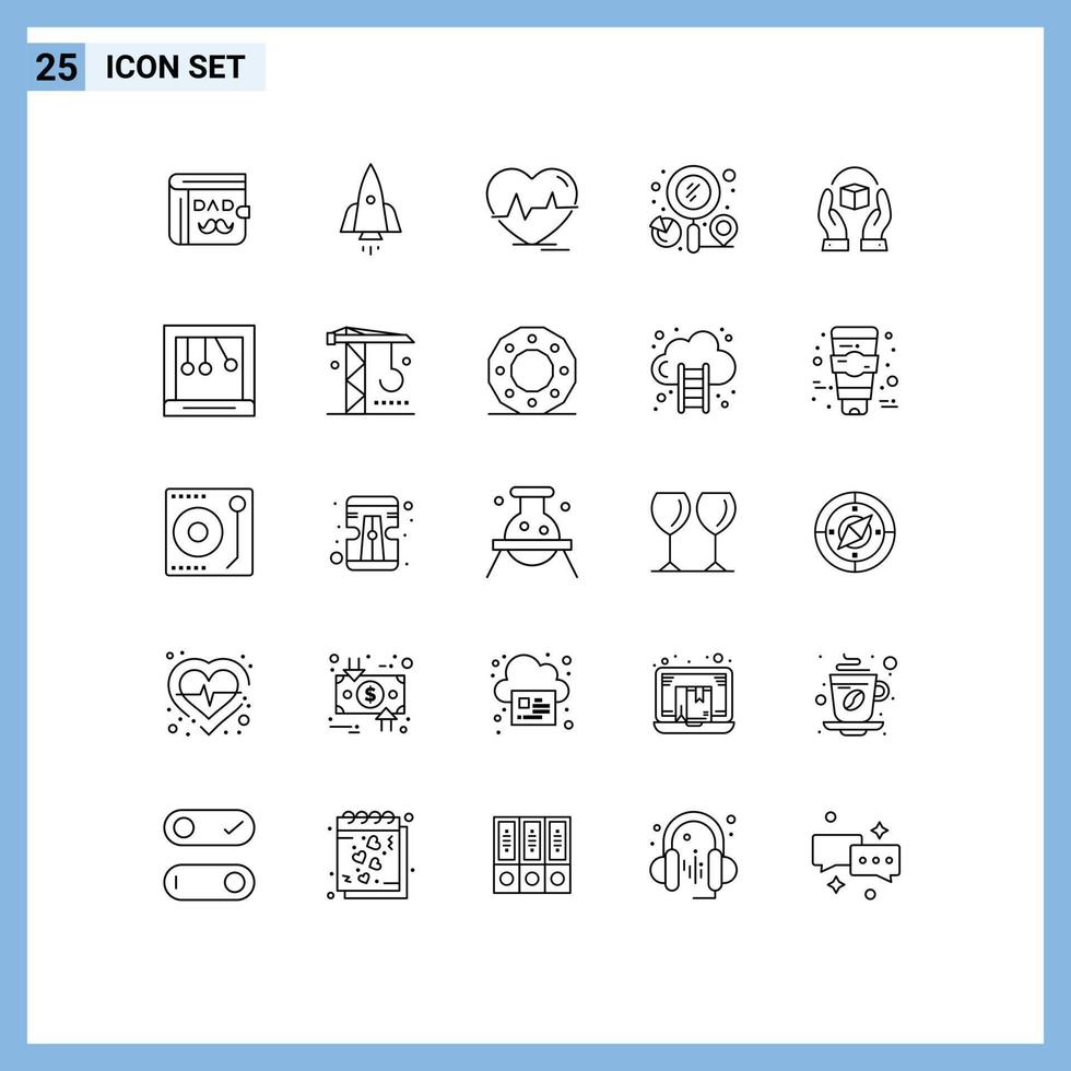 Pictogram Set of 25 Simple Lines of search graph travel finder pulse Editable Vector Design Elements