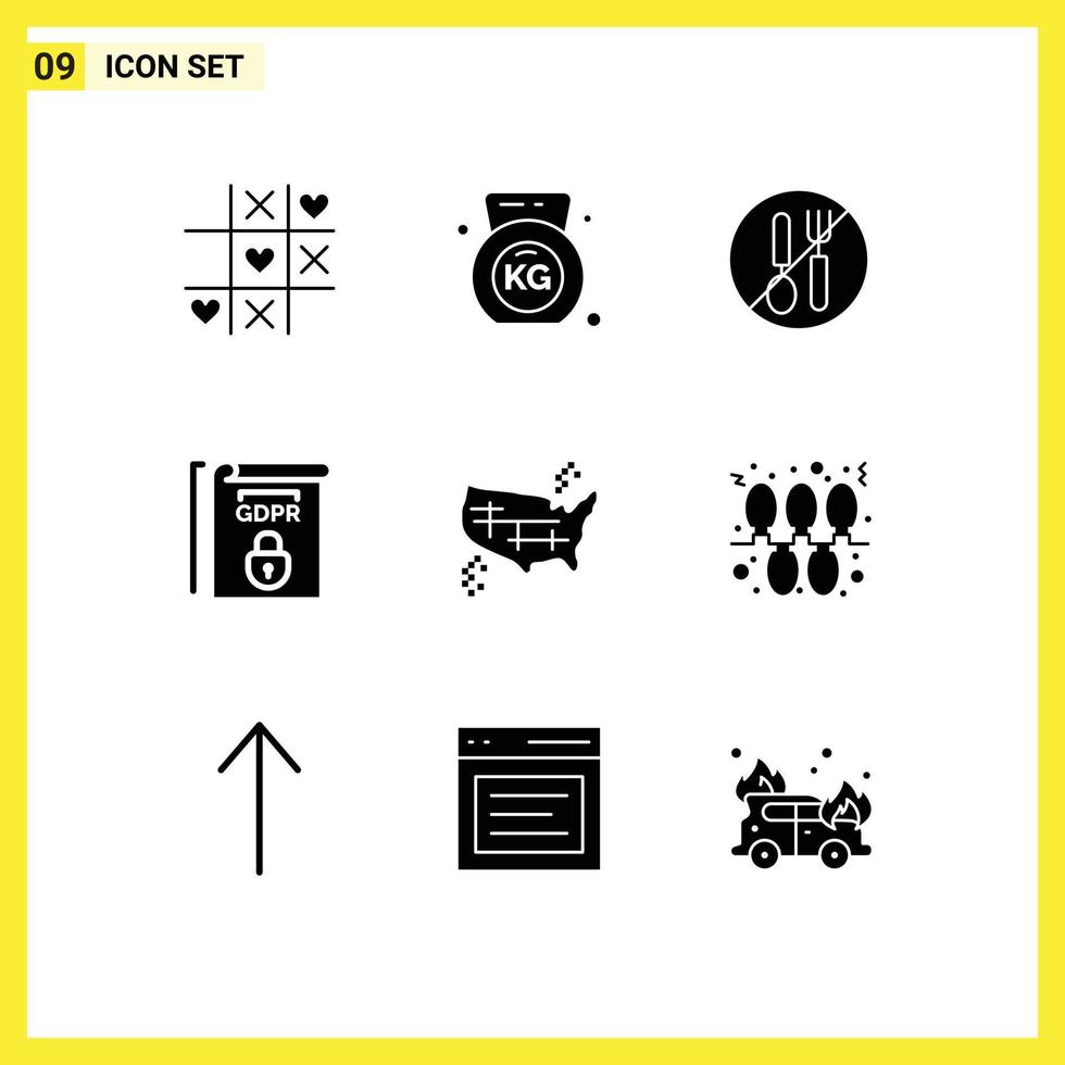 Pictogram Set of 9 Simple Solid Glyphs of map terms no rules gdpr Editable Vector Design Elements