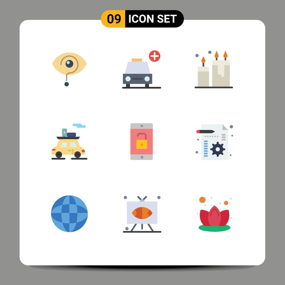 Universal Icon Symbols Group of 9 Modern Flat Colors of vehicle sports vehicles car relax Editable Vector Design Elements