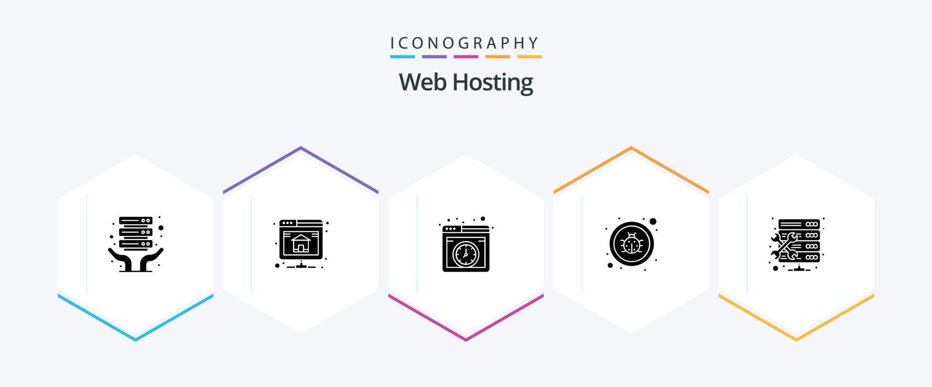Web Hosting 25 Glyph icon pack including maintenance. admin. hosting. virus. fixing vector