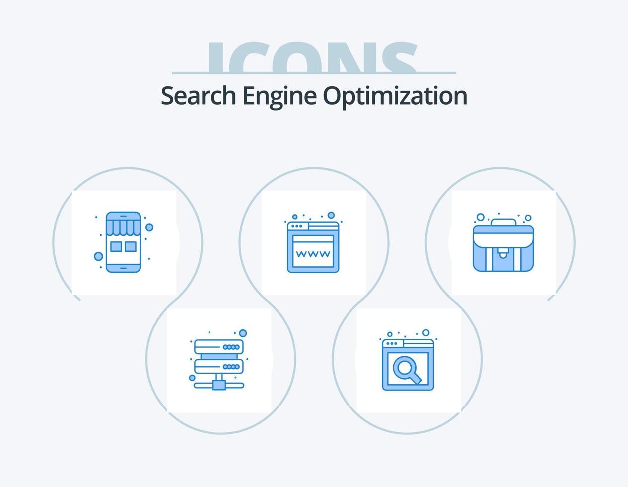 Seo Blue Icon Pack 5 Icon Design. portfolio. brief. online store. bag. website vector