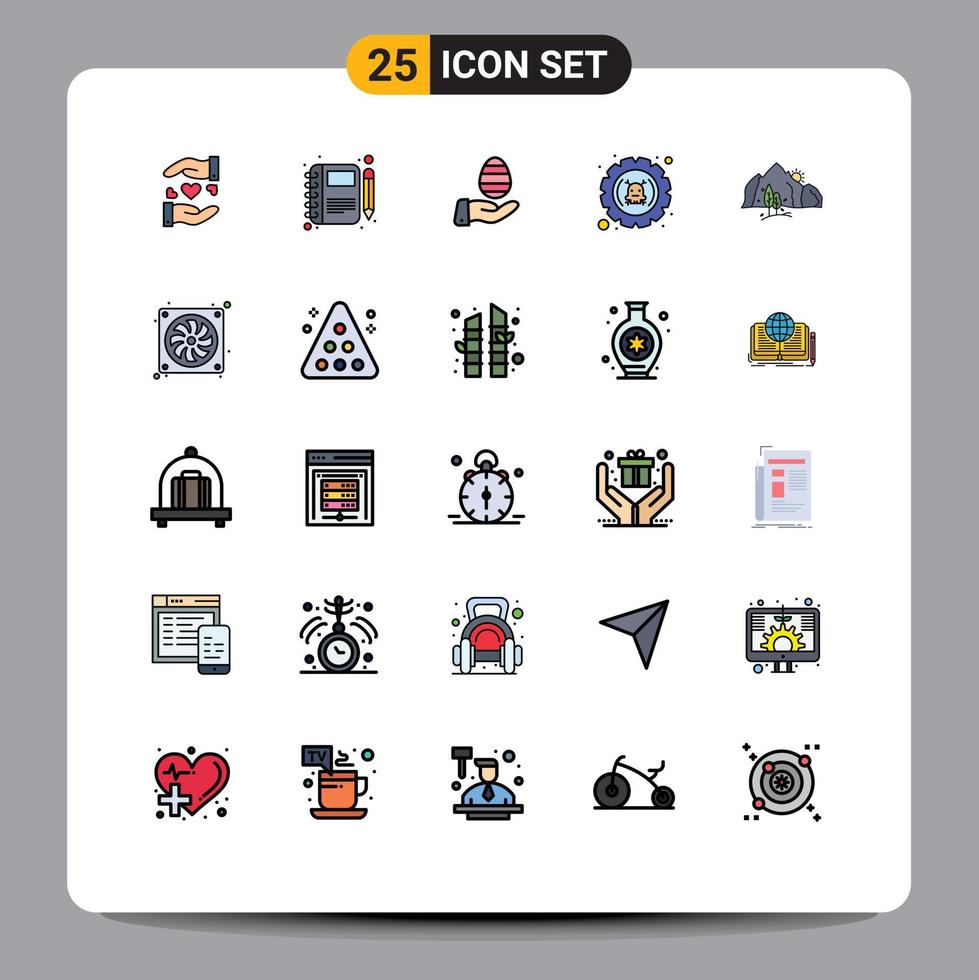 25 Filled line Flat Color concept for Websites Mobile and Apps settings error pen defect nature Editable Vector Design Elements