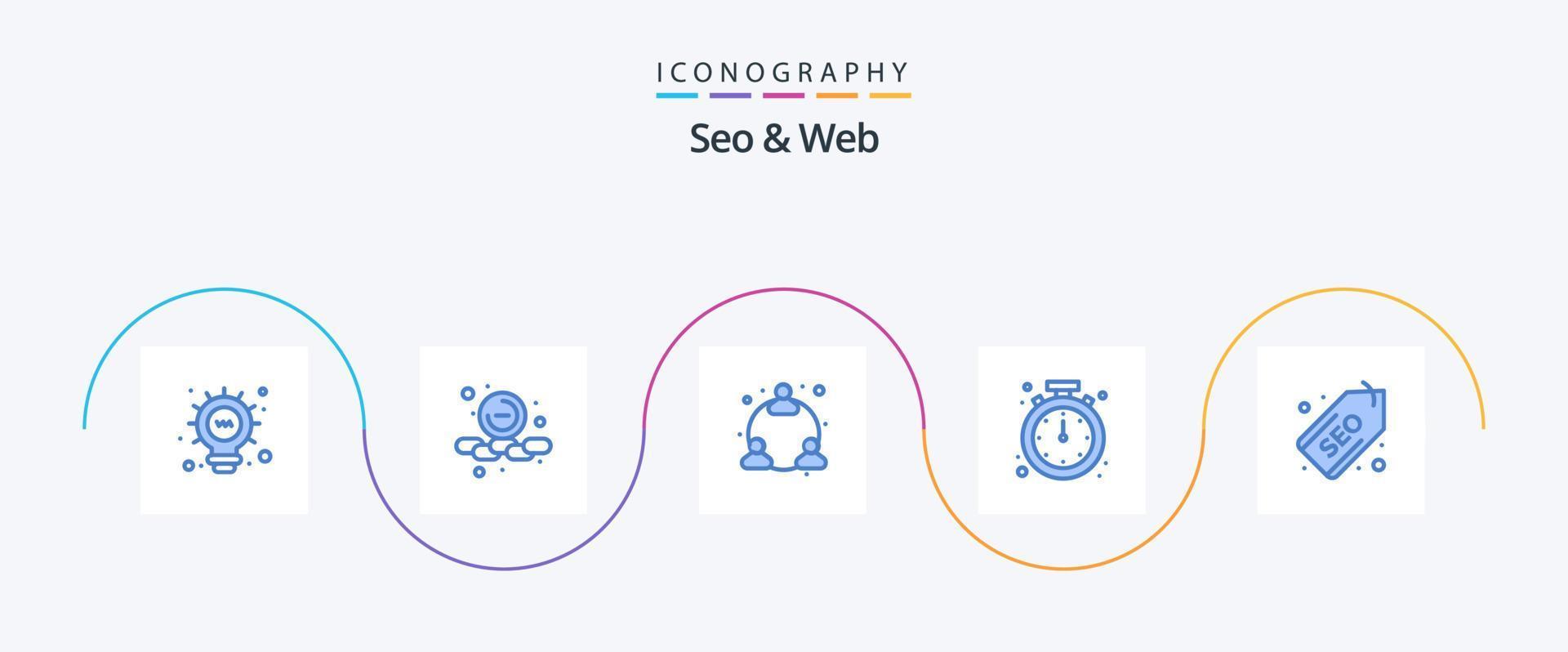 Seo and Web Blue 5 Icon Pack Including label. web. user. time. clock vector