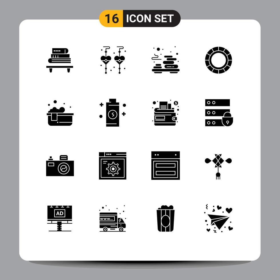 16 Universal Solid Glyph Signs Symbols of relaxing bath hot bath spa bathtub creative Editable Vector Design Elements
