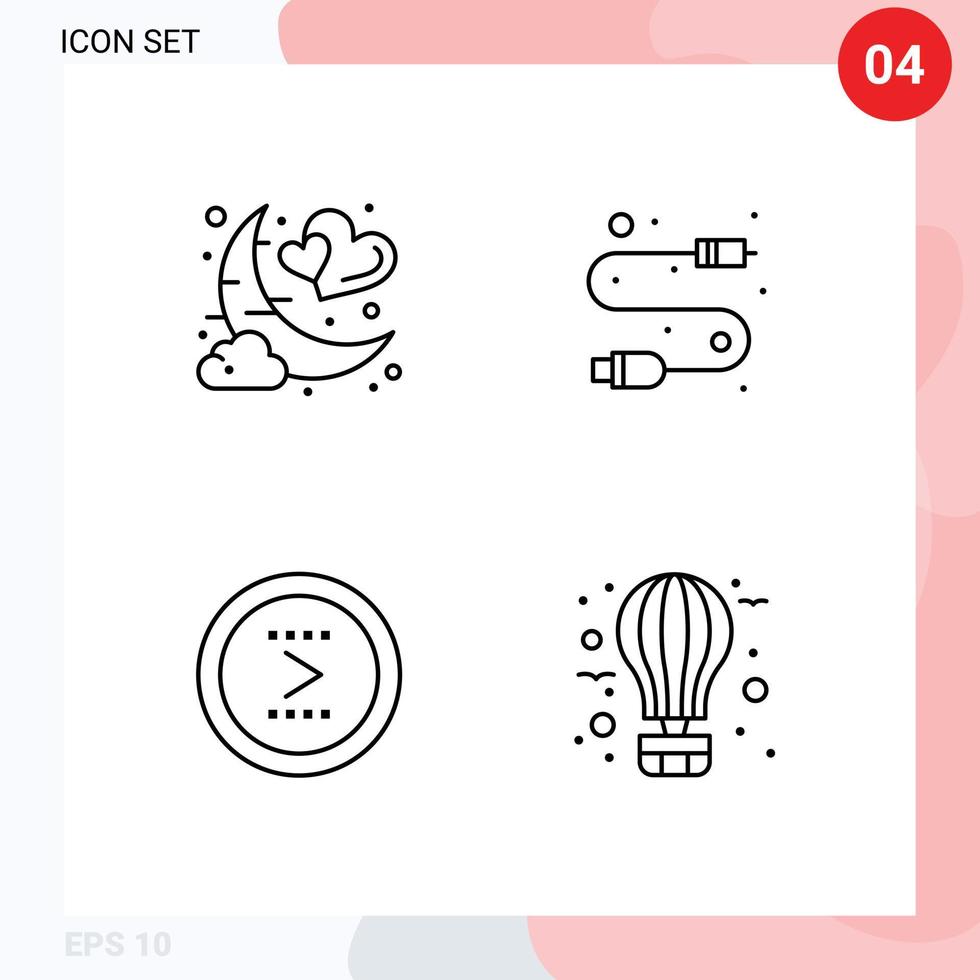 Group of 4 Modern Filledline Flat Colors Set for date arrow night electronic interface Editable Vector Design Elements