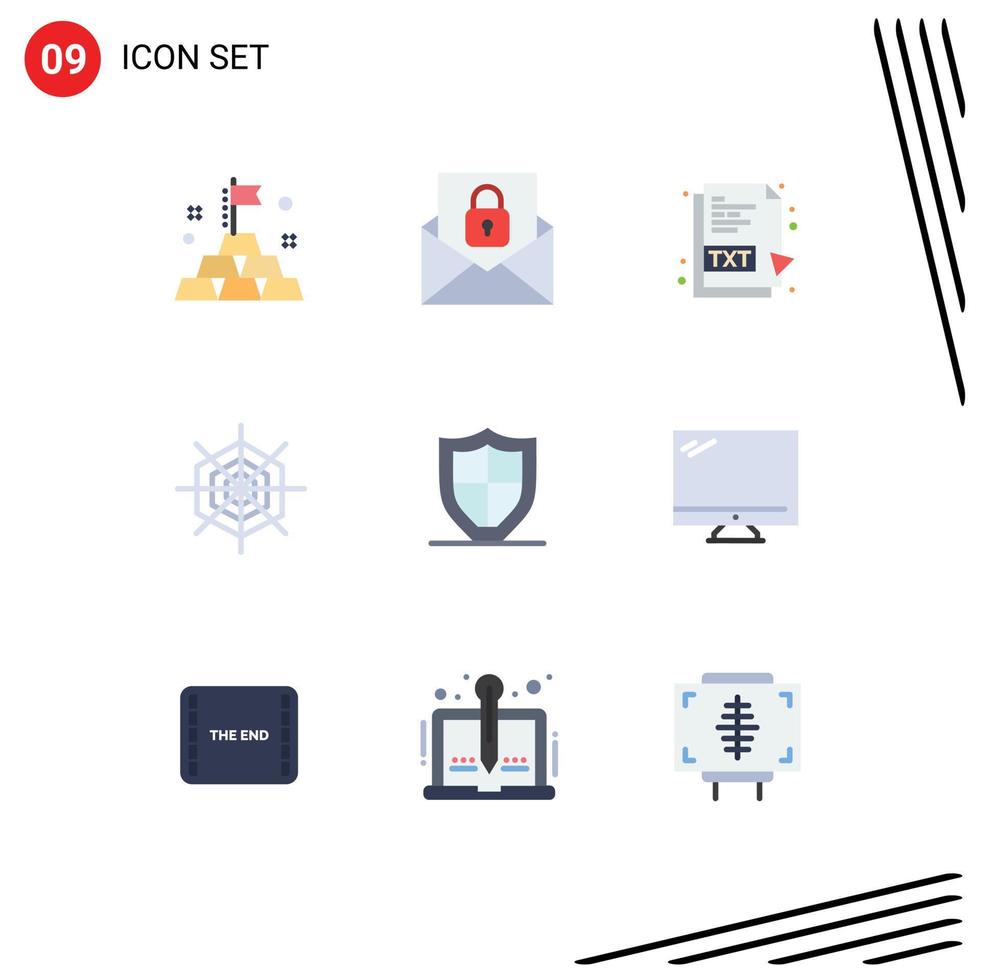Set of 9 Vector Flat Colors on Grid for security protection txt file internet holiday Editable Vector Design Elements