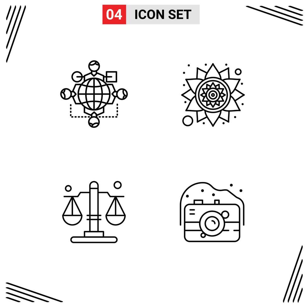 Modern Set of 4 Filledline Flat Colors and symbols such as function justice operation pattern camera Editable Vector Design Elements