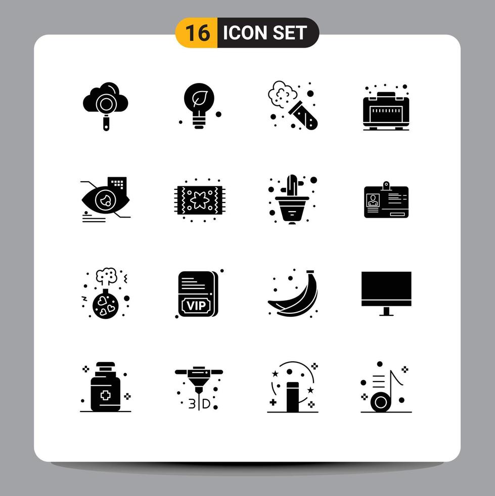 Modern Set of 16 Solid Glyphs and symbols such as technology tap chemistry eye luggage Editable Vector Design Elements