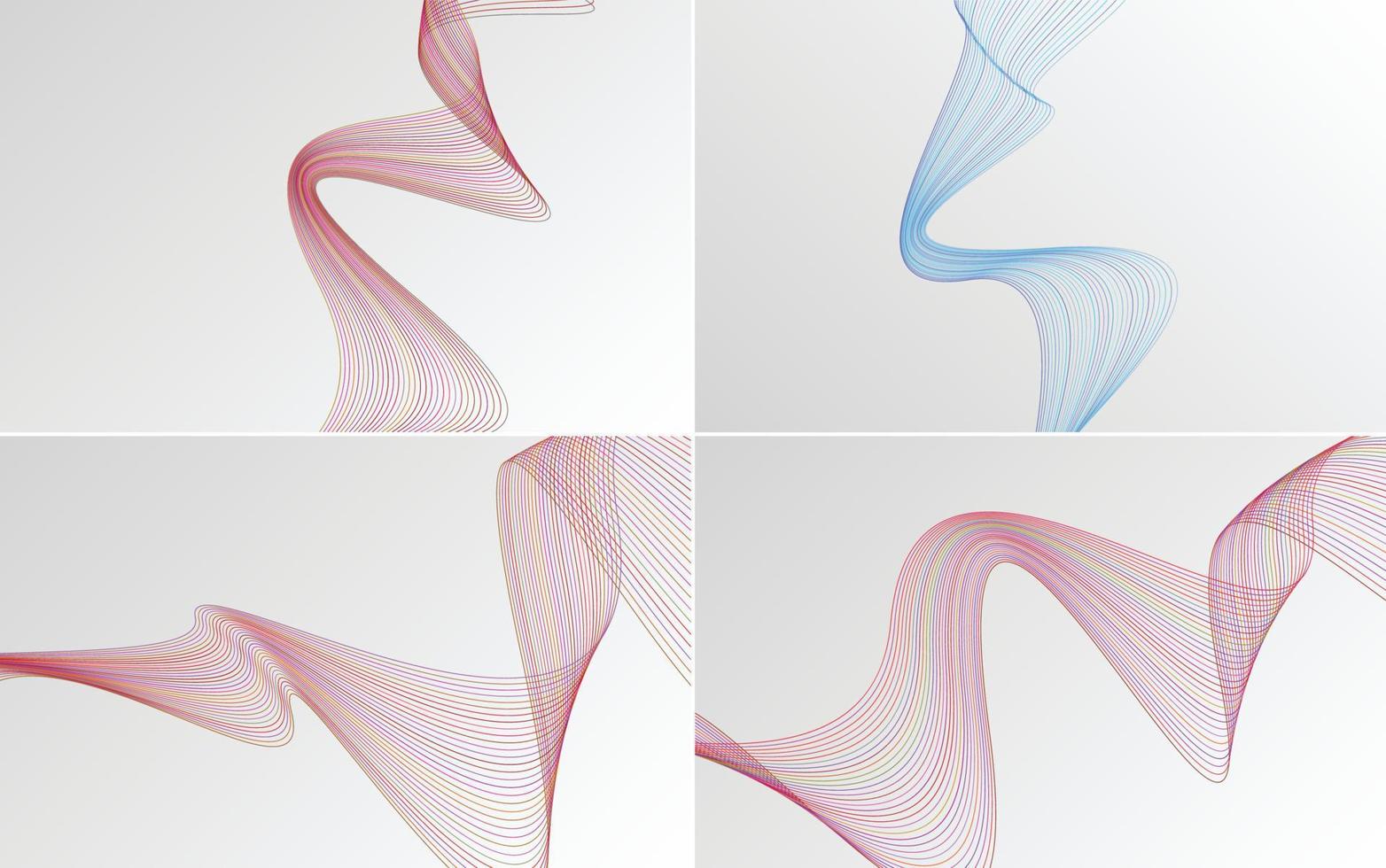 Set of 4 geometric wave pattern background Abstract waving line vector