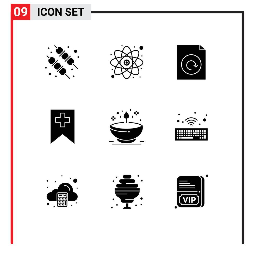 paquete de iconos de vector de stock de 9 signos y símbolos de línea para elementos de diseño de vector editables de medios de lámpara de archivo de diámetro de luz