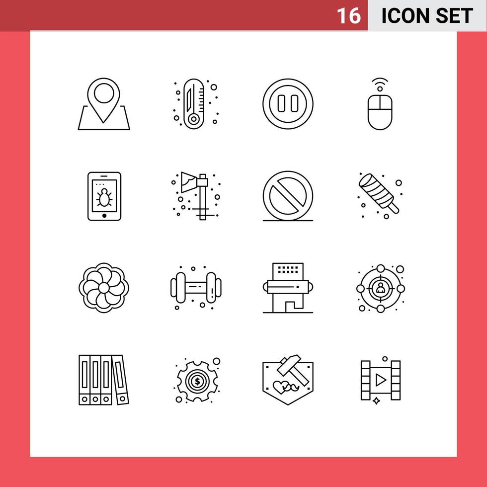 grupo universal de símbolos de iconos de 16 esquemas modernos de elementos de diseño de vectores editables inalámbricos de seguridad de pausa de errores de celebración