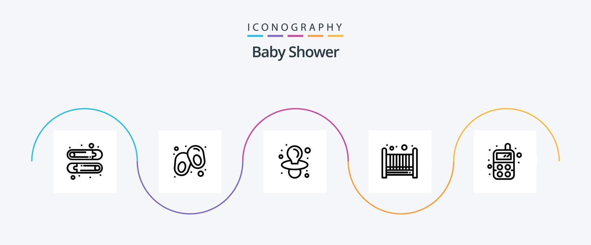 paquete de iconos de la línea 5 de baby shower que incluye eeding. pezón. juguete. bebé vector