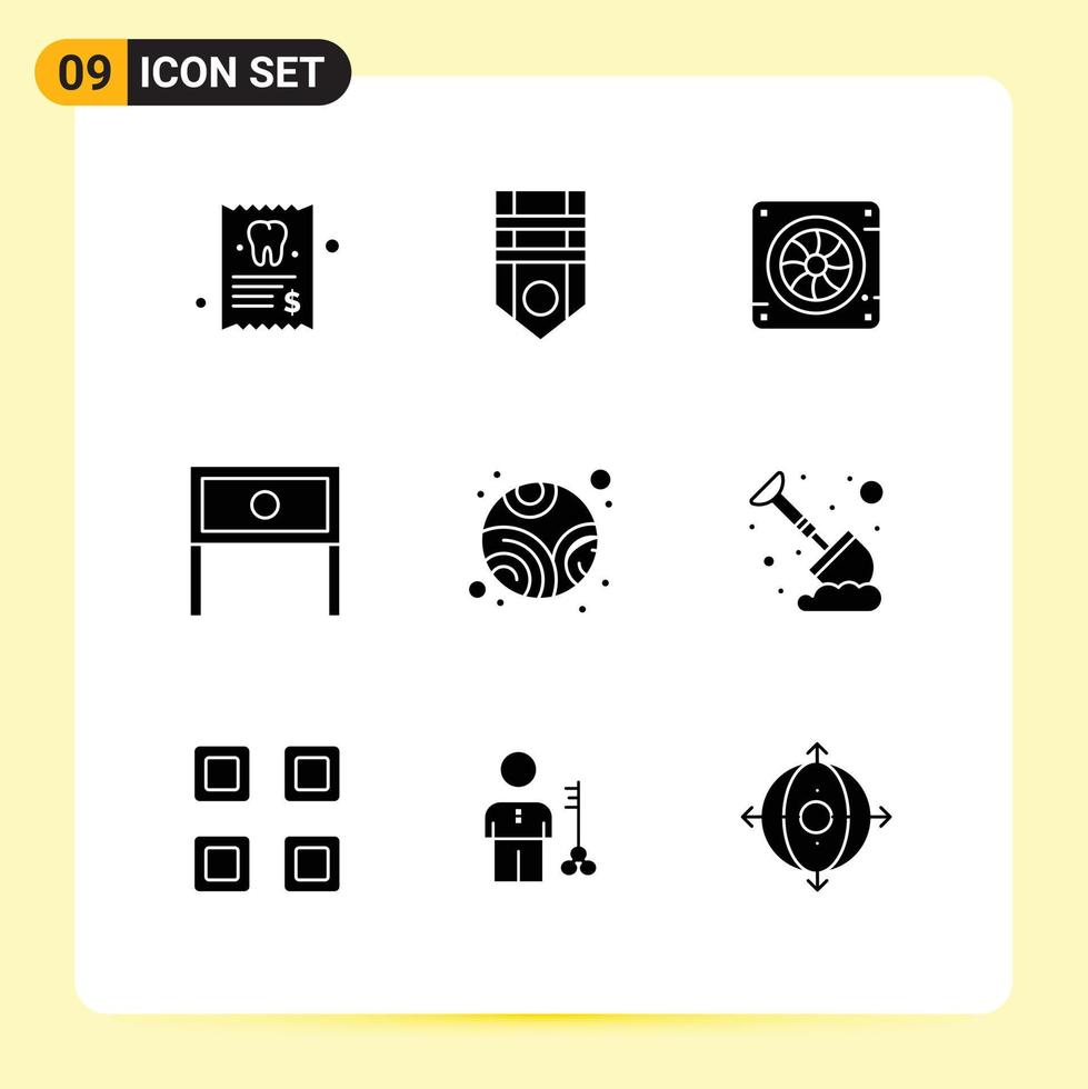 Pictogram Set of 9 Simple Solid Glyphs of neptune interior computer household end Editable Vector Design Elements