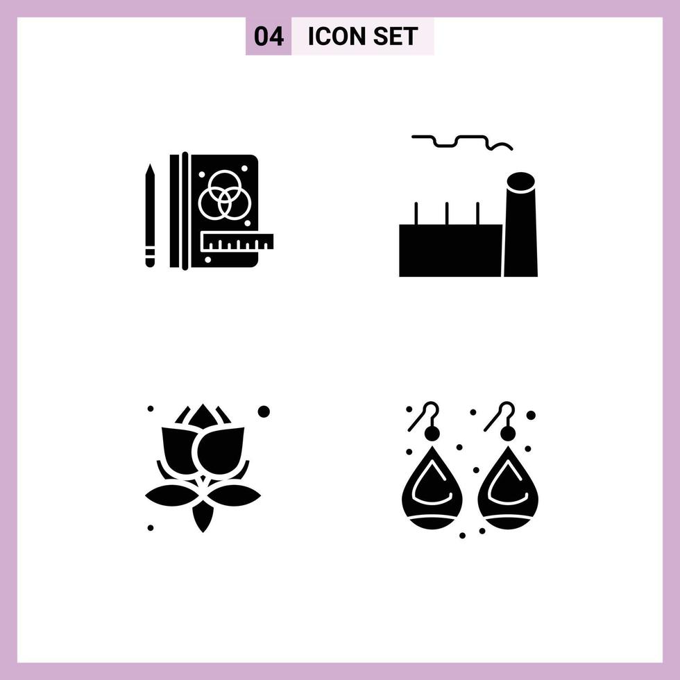 Mobile Interface Solid Glyph Set of 4 Pictograms of creative plant boiler industrial plant earplugs Editable Vector Design Elements