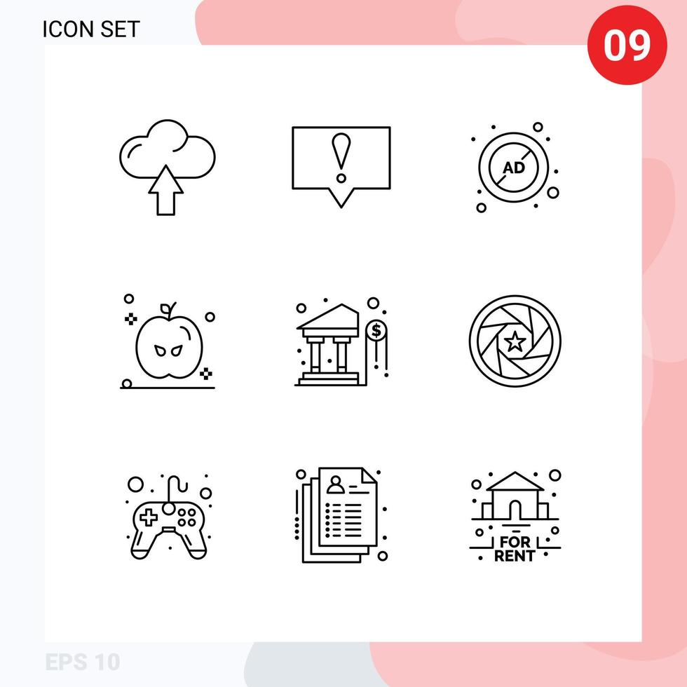 Set of 9 Vector Outlines on Grid for investment bank ad block turkey holiday Editable Vector Design Elements