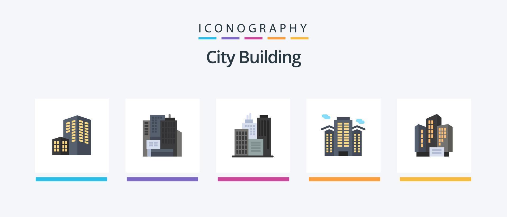 Paquete de 5 iconos planos de construcción de la ciudad que incluye. lugar. empresa. Departamento. diseño de iconos creativos vector