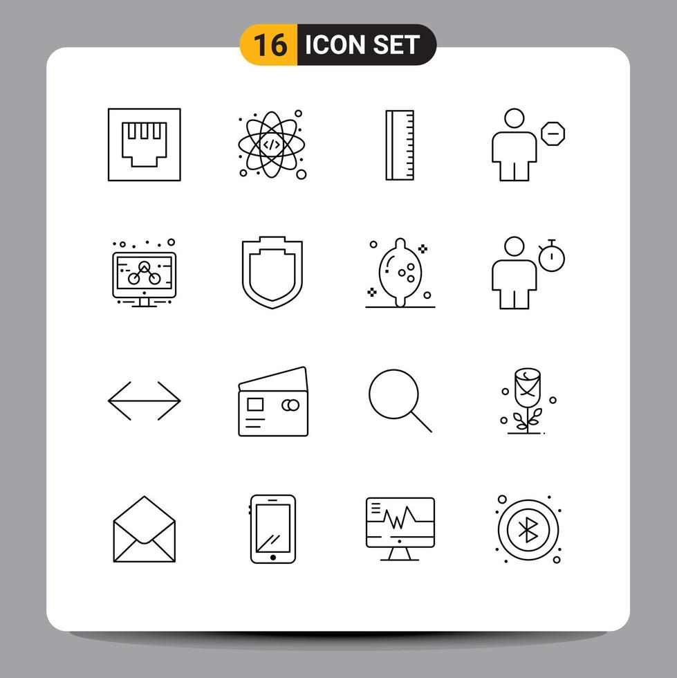 Mobile Interface Outline Set of 16 Pictograms of security marketing avatar management sign Editable Vector Design Elements