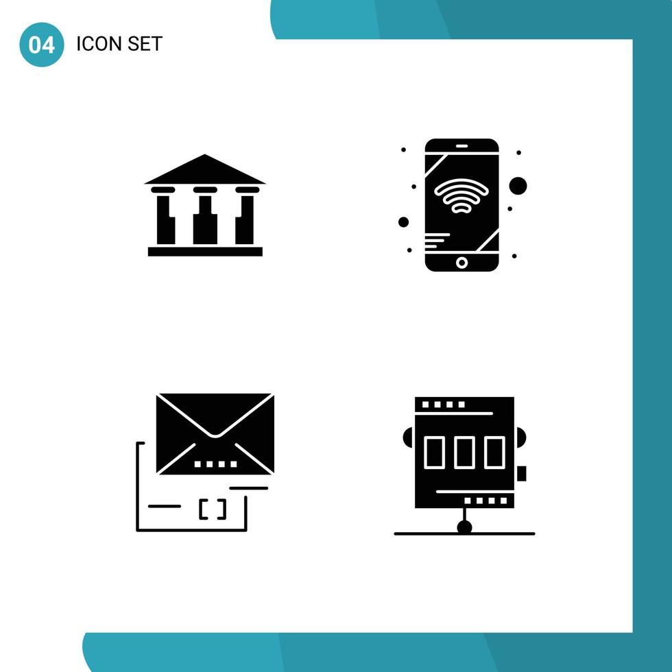 Group of Solid Glyphs Signs and Symbols for bank mail mobile attachment athletics Editable Vector Design Elements