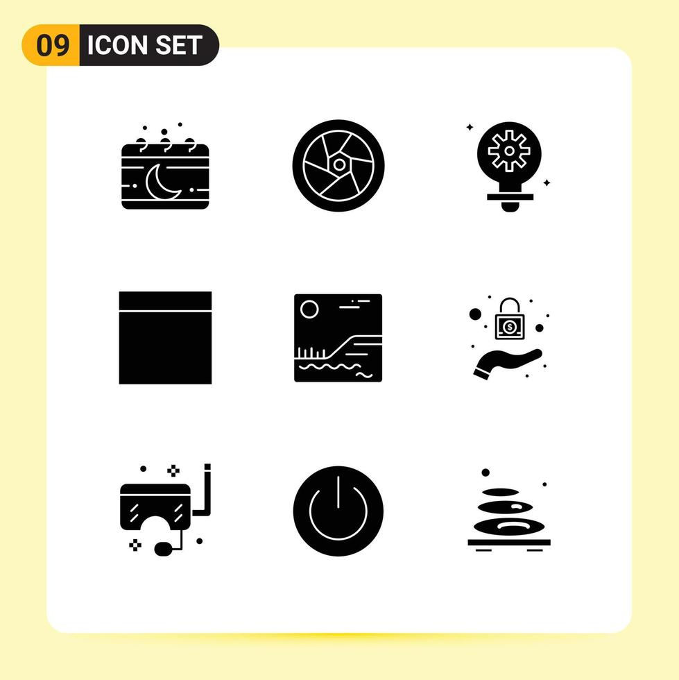 9 Solid Glyph concept for Websites Mobile and Apps canada image television wireframe gear Editable Vector Design Elements