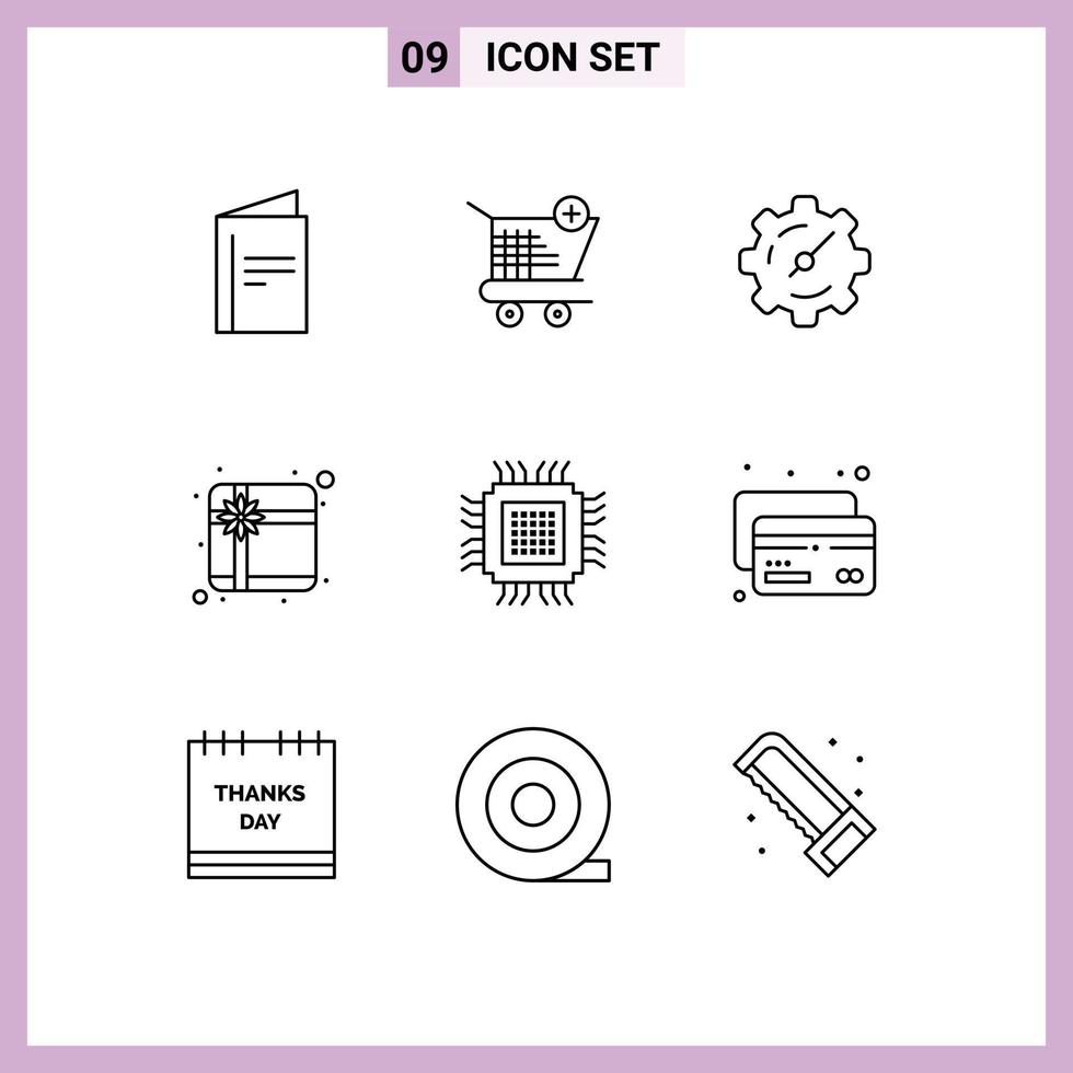 Set of 9 Commercial Outlines pack for database cloud gear big gift Editable Vector Design Elements