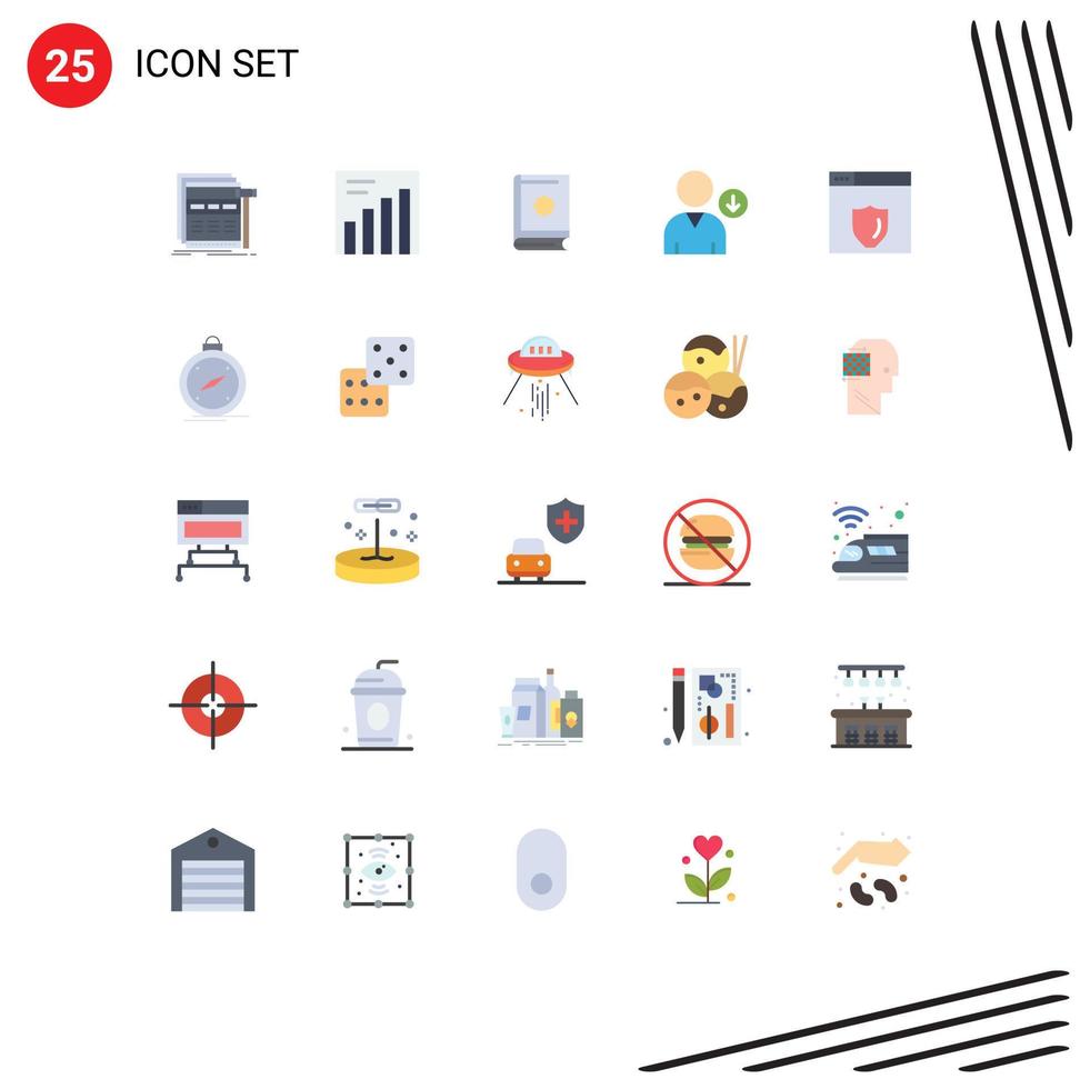 Universal Icon Symbols Group of 25 Modern Flat Colors of shield web server book user down Editable Vector Design Elements