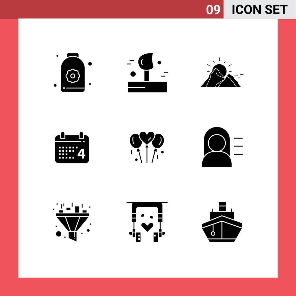 Universal Icon Symbols Group of 9 Modern Solid Glyphs of bloone date hill day sun Editable Vector Design Elements