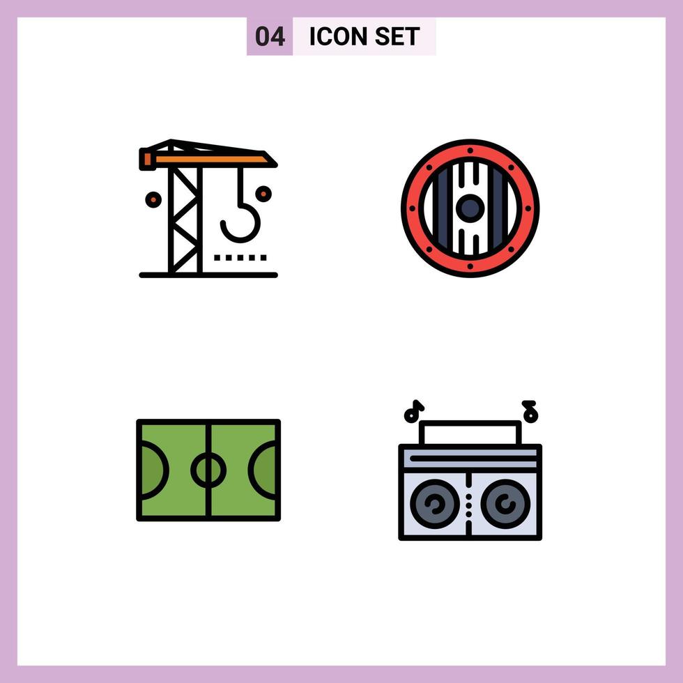 4 Filledline Flat Color concept for Websites Mobile and Apps construction field tools shield music Editable Vector Design Elements
