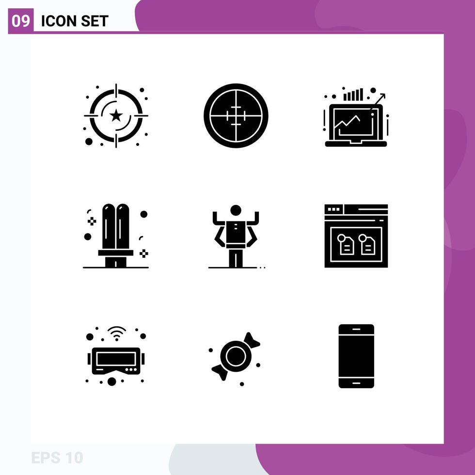 9 Universal Solid Glyph Signs Symbols of fluorescent electricity target bulb market Editable Vector Design Elements