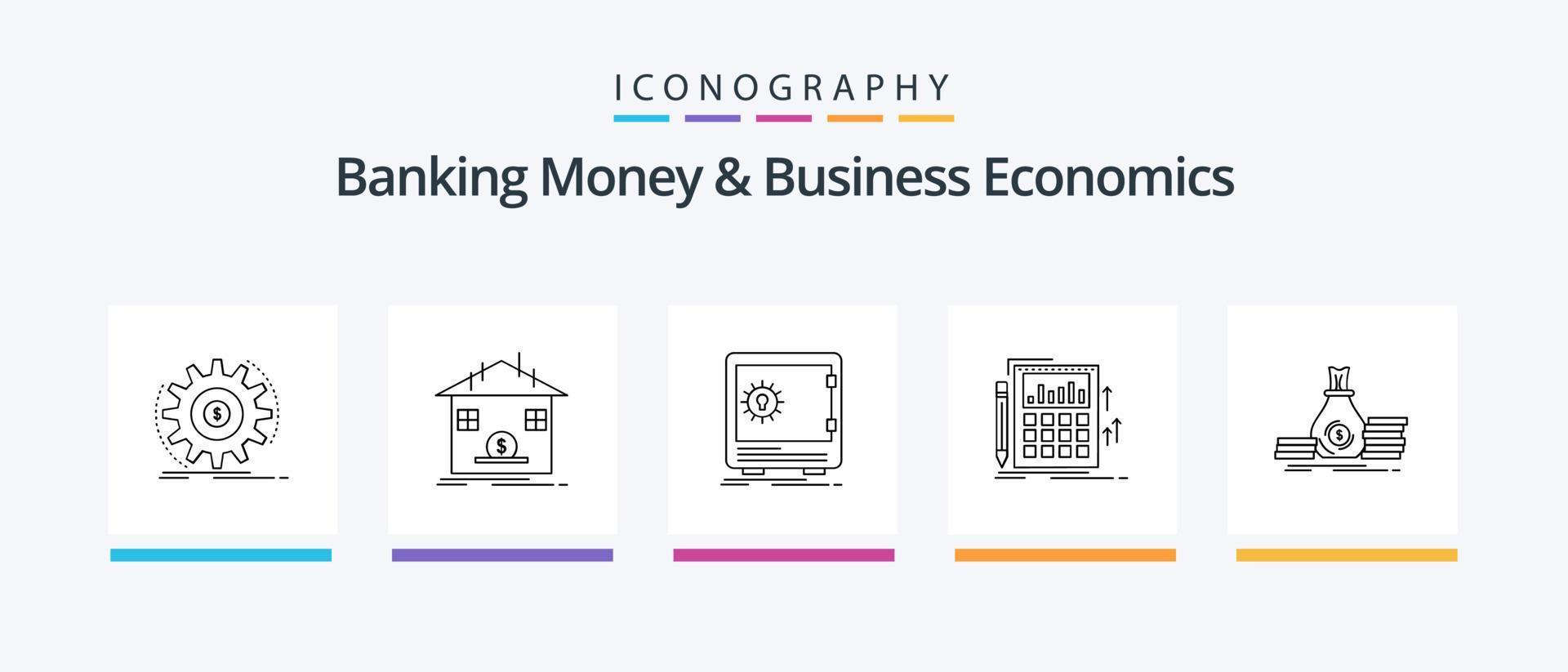 Banking Money And Business Economics Line 5 Icon Pack Including banking. accounting. personal. graph. diagram. Creative Icons Design vector