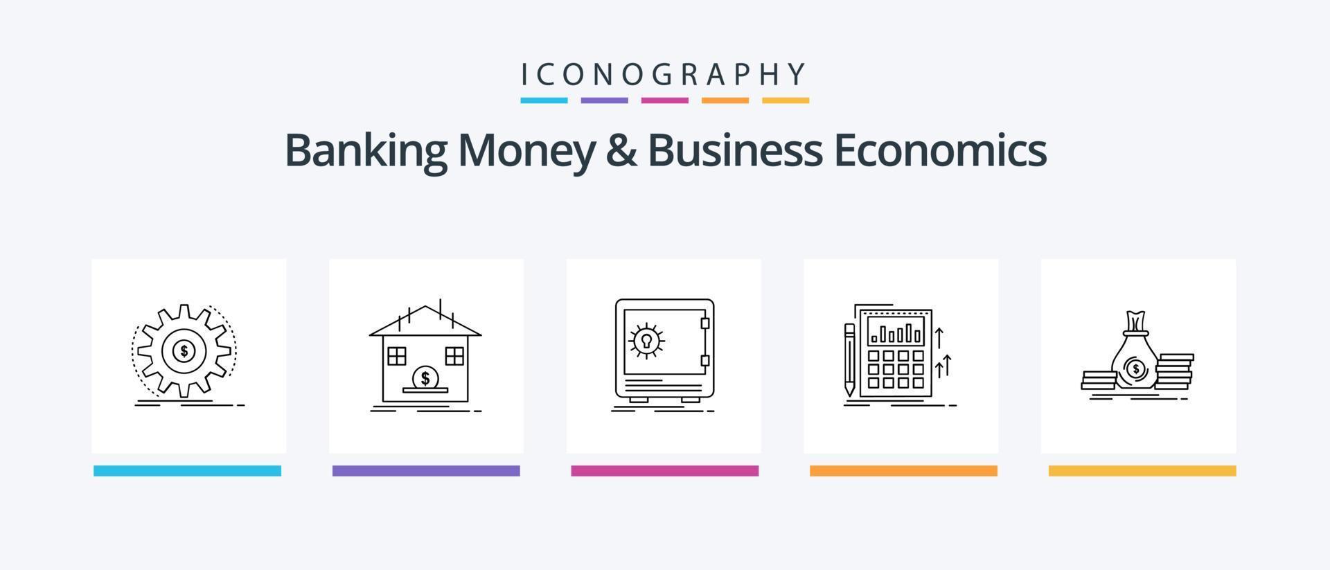 paquete de iconos de la línea 5 de dinero bancario y economía empresarial, incluida la banca. contabilidad. personal. grafico. diagrama. diseño de iconos creativos vector