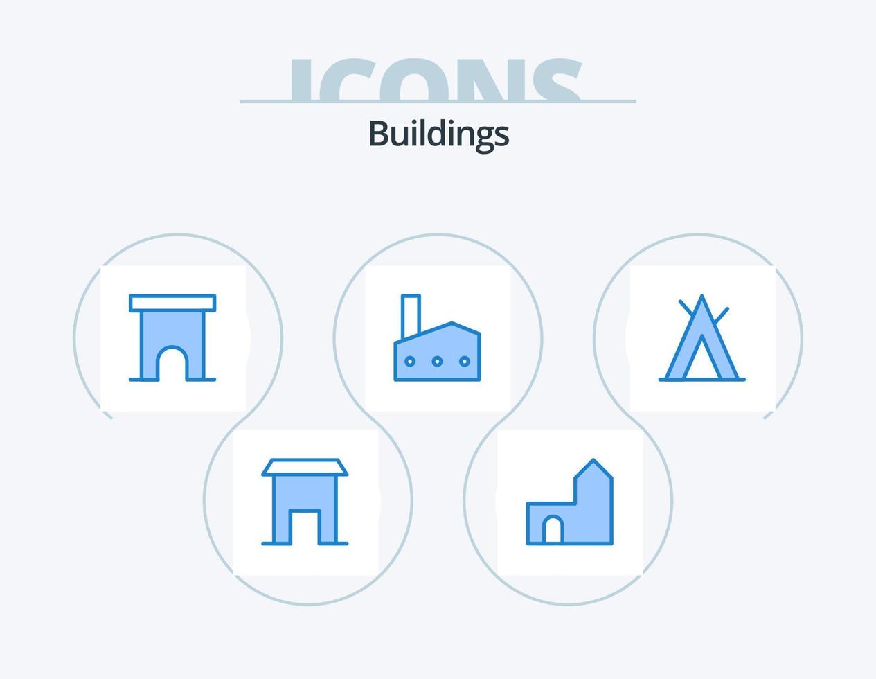 Buildings Blue Icon Pack 5 Icon Design. industry. factory chimney. medieval. factory. shop vector