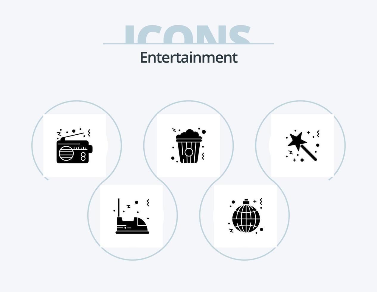 Entertainment Glyph Icon Pack 5 Icon Design. snack. popcorn. lamp. connection. device vector