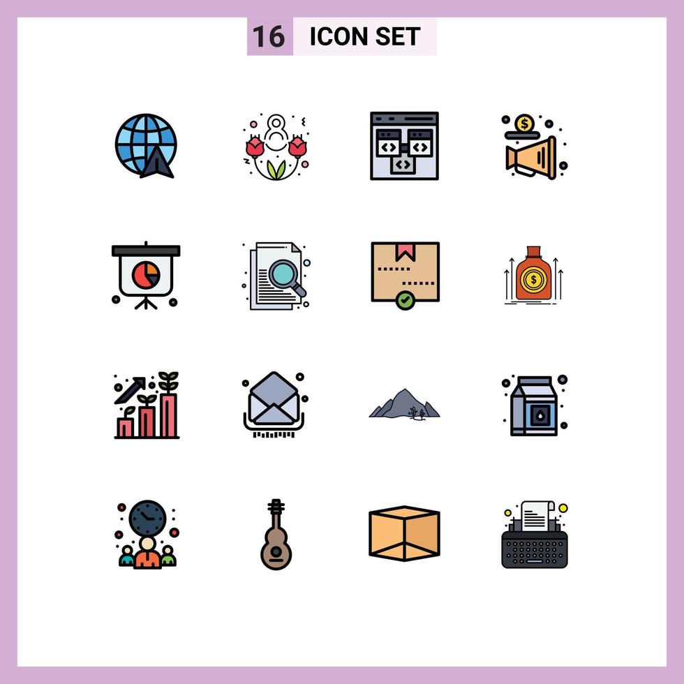 Stock Vector Icon Pack of 16 Line Signs and Symbols for presentation business coding money megaphone Editable Creative Vector Design Elements
