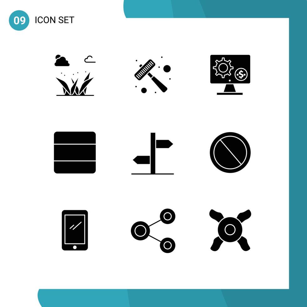 Solid Glyph Pack of 9 Universal Symbols of vertical layout generator grid gear Editable Vector Design Elements