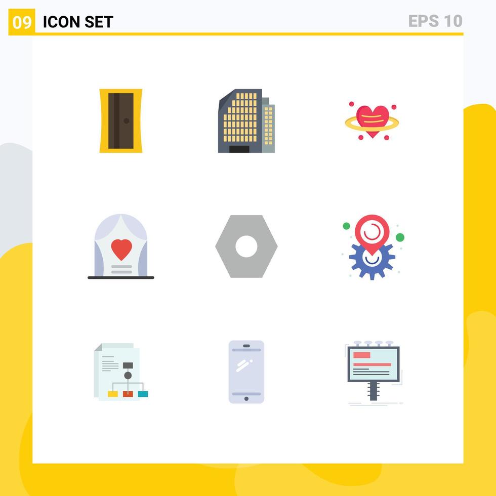 User Interface Pack of 9 Basic Flat Colors of gear settings valentine basic love Editable Vector Design Elements