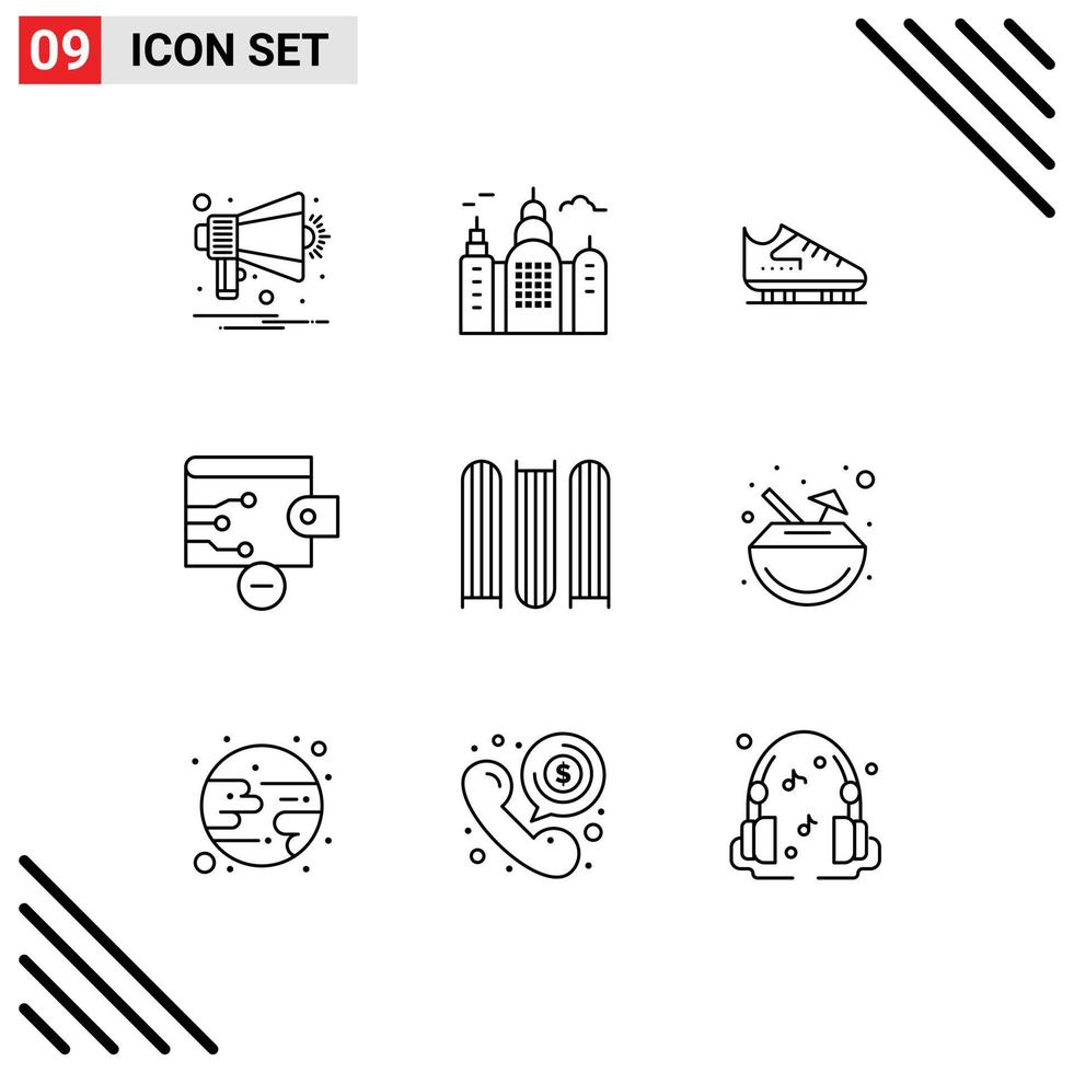 conjunto moderno de 9 esquemas y símbolos, como archivos, documentos, billetera de hielo, finanzas, elementos de diseño vectorial editables vector