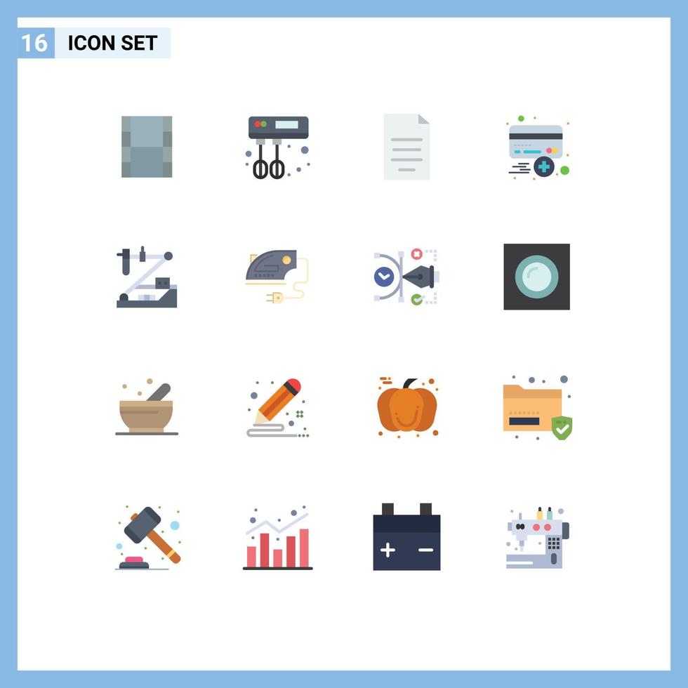16 User Interface Flat Color Pack of modern Signs and Symbols of chemistry credit file plus card Editable Pack of Creative Vector Design Elements