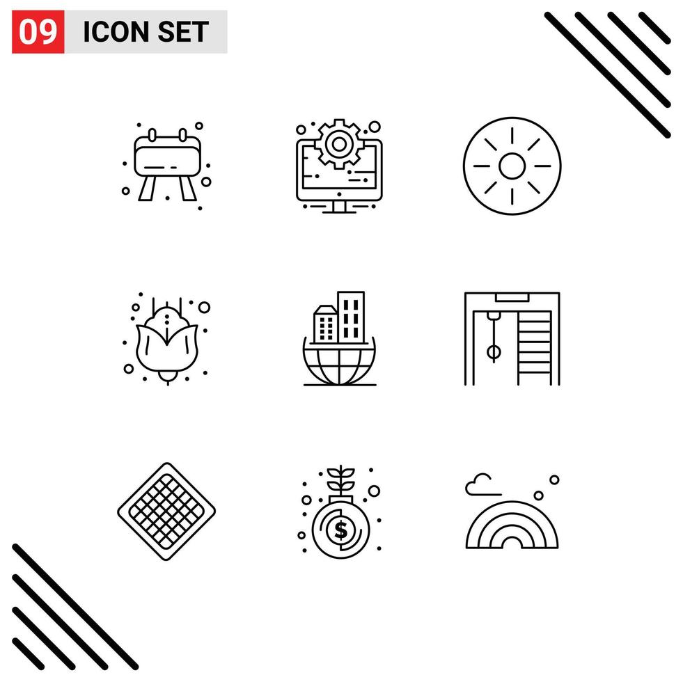 Modern Set of 9 Outlines and symbols such as sustainable architecture food global organization present Editable Vector Design Elements