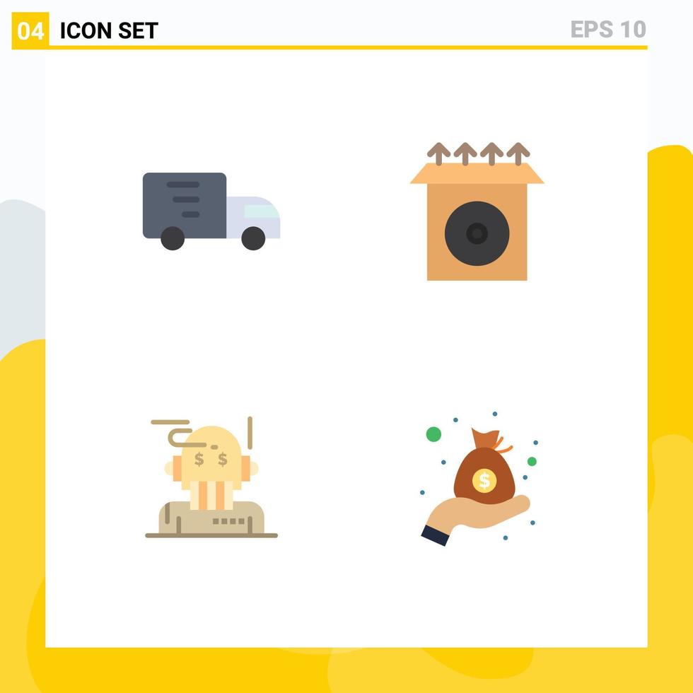 Editable Vector Line Pack of 4 Simple Flat Icons of delivery advisor truck product analyst Editable Vector Design Elements
