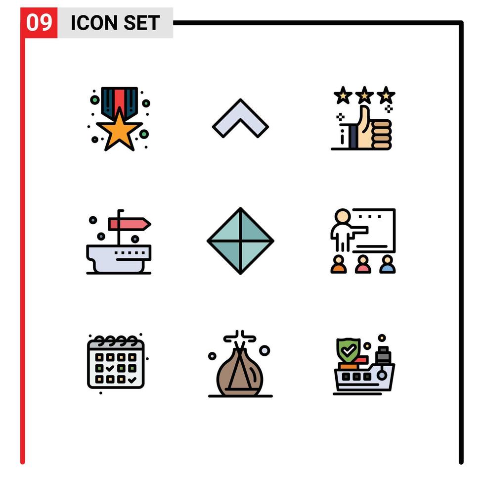 Editable Vector Line Pack of 9 Simple Filledline Flat Colors of symbolism safety support giving ship Editable Vector Design Elements
