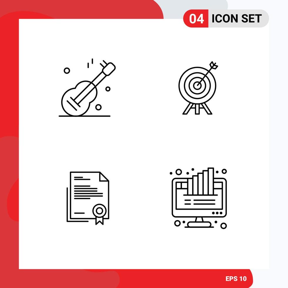 Modern Set of 4 Filledline Flat Colors and symbols such as guiter business american arrow legal document Editable Vector Design Elements