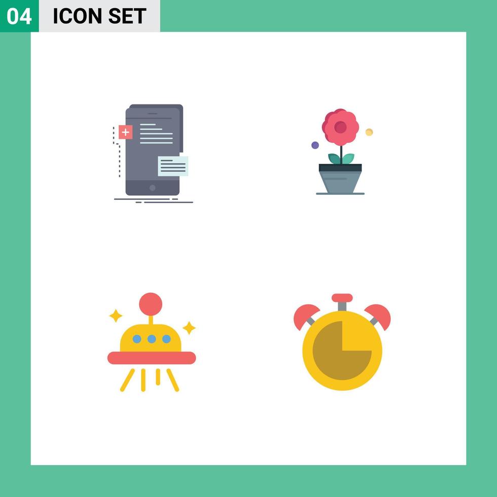 Group of 4 Modern Flat Icons Set for frontend space phone growth alarm Editable Vector Design Elements