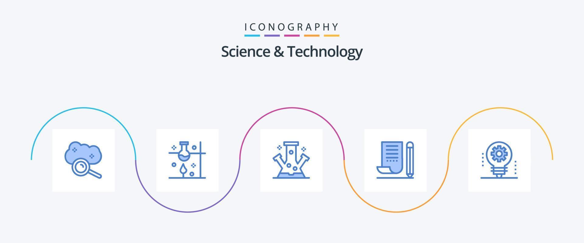 paquete de iconos azul 5 de ciencia y tecnología que incluye cuaderno. bloc. experimento científico. tecnología. molécula vector